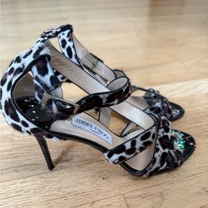 Jimmy Choo Lottie Heels Leopard Fur w/ sparkle detailing, size. 40